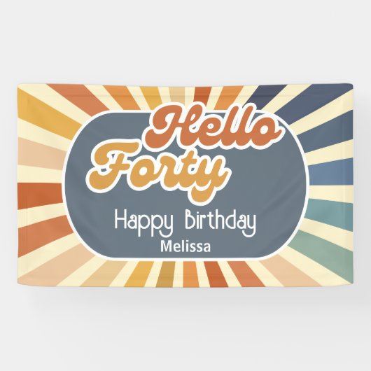 Hallo ₩ 40 Retro Sun Groovy Wave Verjaardag Spandoek (Horizontaal)