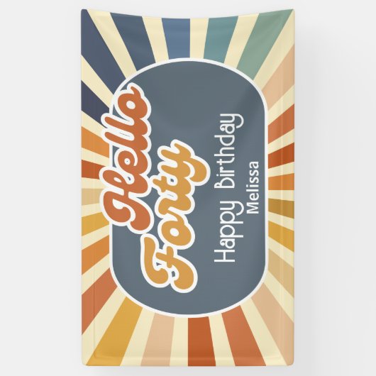 Hallo ₩ 40 Retro Sun Groovy Wave Verjaardag Spandoek (Verticaal)