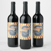 Hallo ₩ 40 Retro Sun Groovy Wave Verjaardag Wijn Etiket (Flessen)