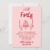 hallo 40e Hand getrokken roze rode taart Kaart (Voorkant)