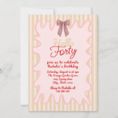 hallo 40e Roze Hand Geschilderd Bow Kaart (Voorkant)