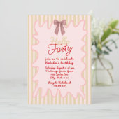 hallo 40e Roze Hand Geschilderd Bow Kaart (Staand voorkant)