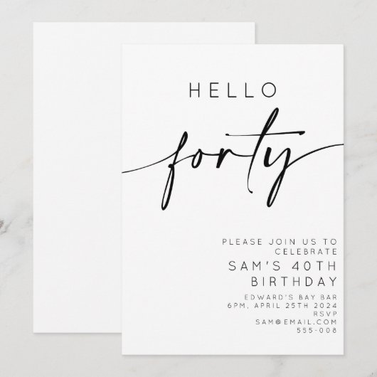 hallo 40e verjaardag kaart (Voorkant / Achterkant)