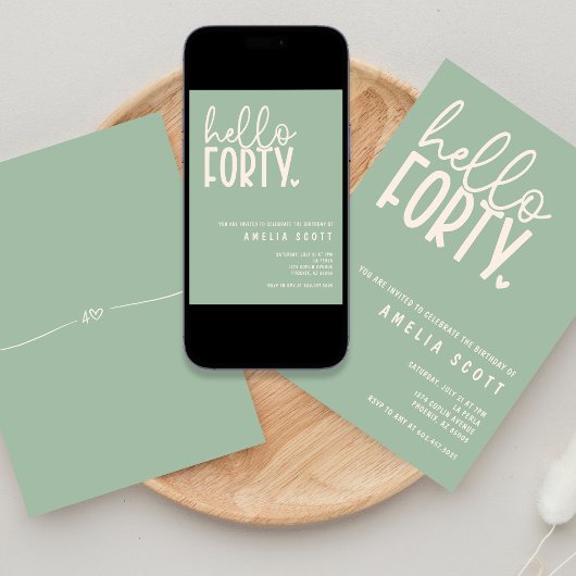 Hallo 40e verjaardag Moderne Sage Minimaal Kaart