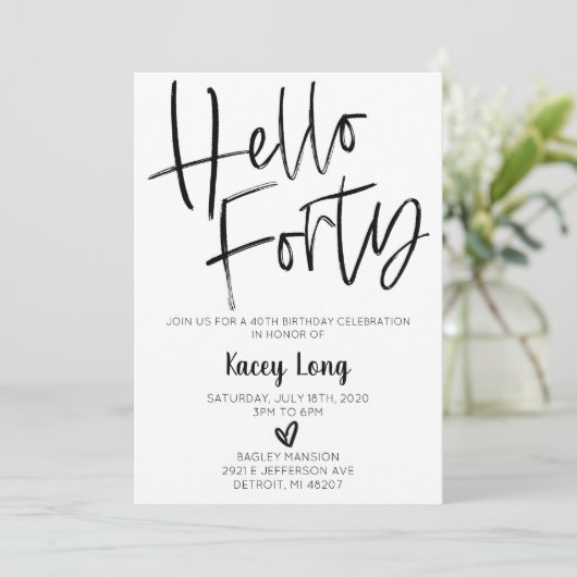 hallo 40e verjaardag uitnodiging (Staand voorkant)