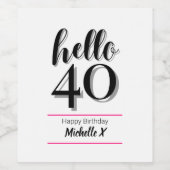 hallo 40e verjaardag wijn etiket (Enkel label)