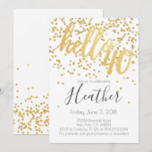 Hallo 40e verjaardag Witte en Gouden Confetti Kaart (Voorkant / Achterkant)