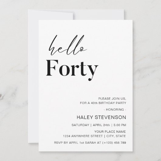 Hallo 40ste verjaardag van de moderne witte minima kaart (Voorkant)