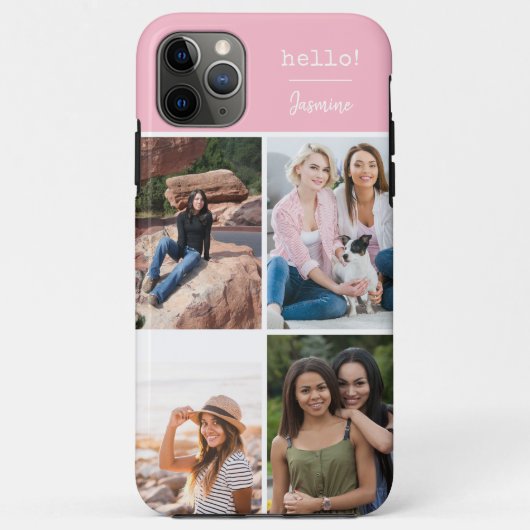 Hallo 4 Fotocollage roze gepersonaliseerd Case-Mate iPhone Case (Achterkant)
