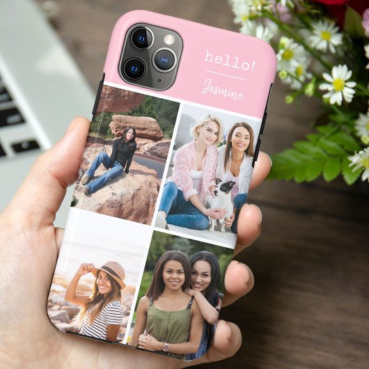 Hallo 4 Fotocollage  roze gepersonaliseerd Case-Mate iPhone Case