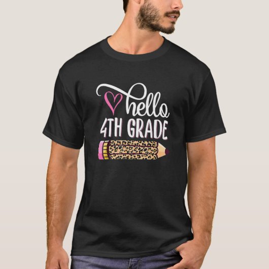 hallo 4e graad Leopard Pencil Kute Teachers Kinder T-shirt (Voorkant)