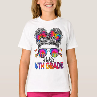 Hallo 4e klas Messy Hair Bun Meisje Terug Naar Sch T-shirt