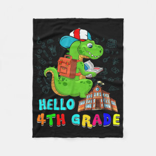 Hallo 4e klas T-rex met schooltas leest B Fleece Deken