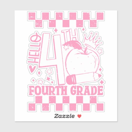 Hallo 4e klas terug naar school leraar roze sticker (Vel)