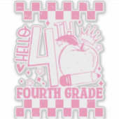 Hallo 4e klas terug naar school leraar roze sticker (Voorkant)