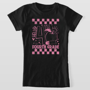 Hallo 4e klas terug naar school leraar roze t-shirt