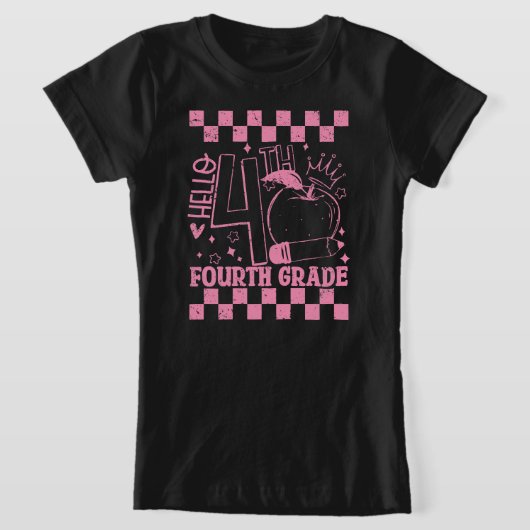 Hallo 4e klas terug naar school leraar roze t-shirt (Laagn)