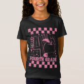 Hallo 4e klas terug naar school leraar roze t-shirt (Voorkant)