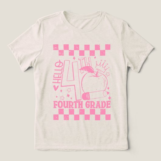 Hallo 4e klas terug naar school leraar roze Tri-Blend shirt (Design voorkant)