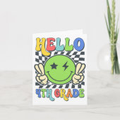 Hallo 4e klas vibes groovy glimlach gezicht terug  kaart (Voorkant)