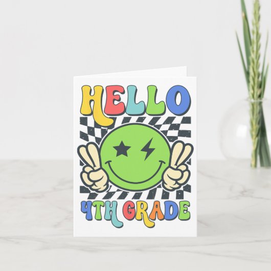 Hallo 4e klas vibes groovy glimlach gezicht terug  kaart (Voorkant)