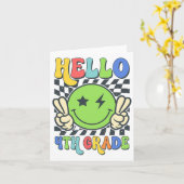 Hallo 4e klas vibes groovy glimlach gezicht terug  kaart (Gele Bloem)
