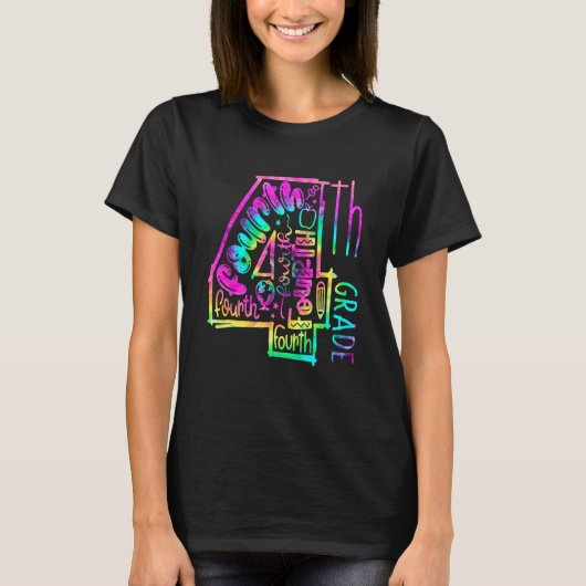 Hallo 4e klas Vierde klas Squad Tie Dye Terug Naar T-shirt (Voorkant)