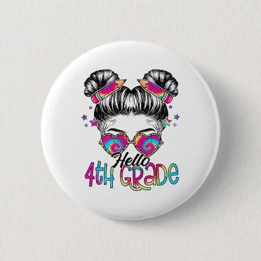 Hallo 4e Vierde Klas Rommelige Knot Ck Terug Naar Ronde Button 5,7 Cm (Voorkant)