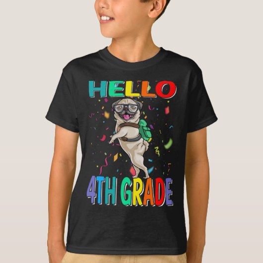 Hallo 4th Grade Pug Dog T-shirt (Voorkant)