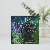 Hallo 50, 50 jarig jubileum lavendel waterverf kaart (Staand voorkant)