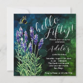 Hallo 50, 50 jarig jubileum lavendel waterverf kaart (Voorkant)