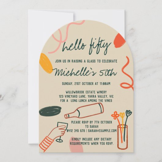 Hallo 50 50e verjaardag van de wijnmakerij kaart (Voorkant)