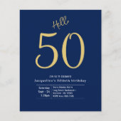 hallo 50 Blue Gold Budget 50th Birthday Uitnodigin Flyer (Voorkant)