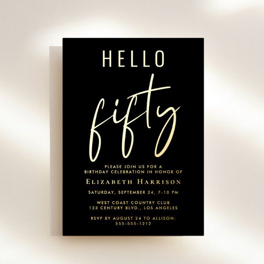 Hallo 50 Chic Script 50ste verpartij Folie Uitnodiging