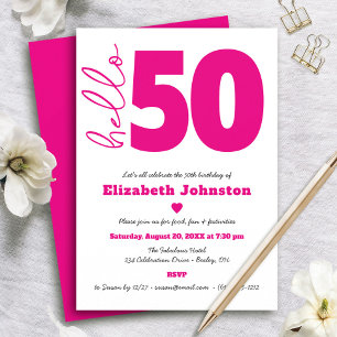 Hallo 50 Fabulous Hot Pink op Witte Krachtige Verj Kaart