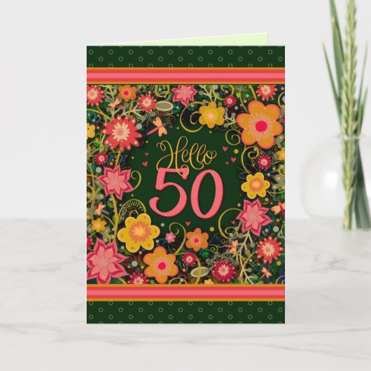 Hallo 50  Floral Fun Verjaardagsinspiratie Kaart (Voorkant)