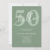 Hallo 50 | Minimal Sage Green 50th Verjaardagsfees Kaart (Voorkant)