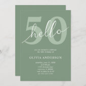 Hallo 50 | Minimal Sage Green 50th Verjaardagsfees Kaart (Voorkant / Achterkant)