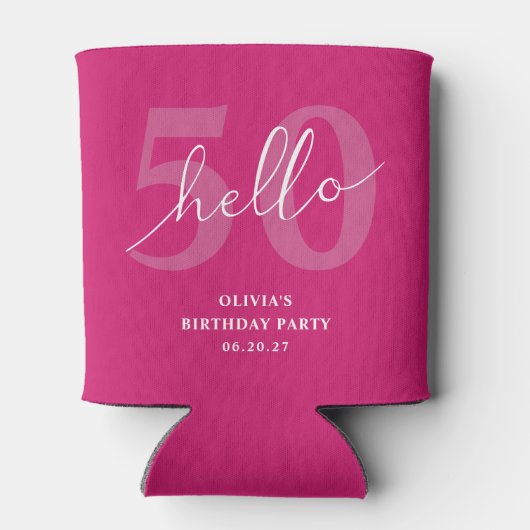 Hallo 50 | Modern Hot Pink 50ste verjaardag Custom Blikjeskoeler (Achterkant)