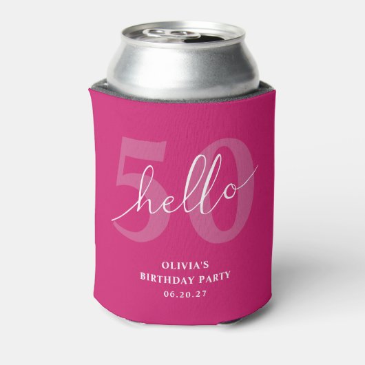 Hallo 50 | Modern Hot Pink 50ste verjaardag Custom Blikjeskoeler (Blikje Achterkant)