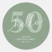Hallo 50 | Moderne Sage Green 50e verjaardag Ronde Sticker (Voorkant)