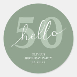 Hallo 50 | Moderne Sage Green 50ste Verjaardag Ronde Sticker