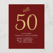 hallo 50 Red Gold Budget 50e verjaardag Uitnodigin Flyer (Voorkant)