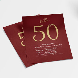hallo 50 Red Gold Budget 50e verjaardag Uitnodigin Flyer