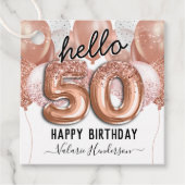 hallo 50 roze Glitter Birthday-ballonnen Bedankjes Labels (Voorkant)