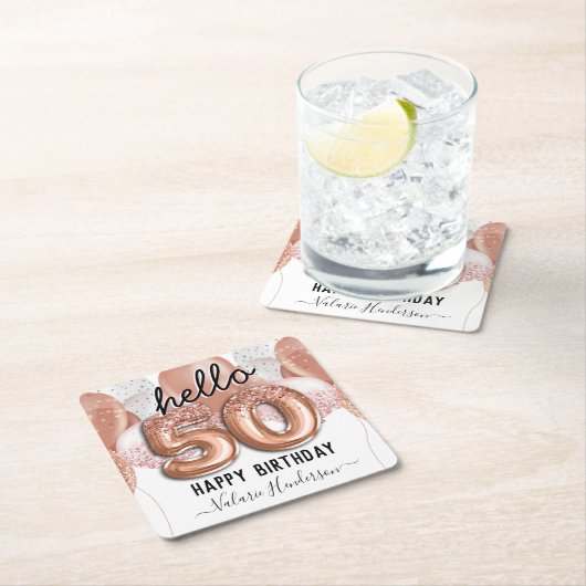 hallo 50 roze Glitter Birthday-ballonnen Kartonnen Onderzetters (Insitu)