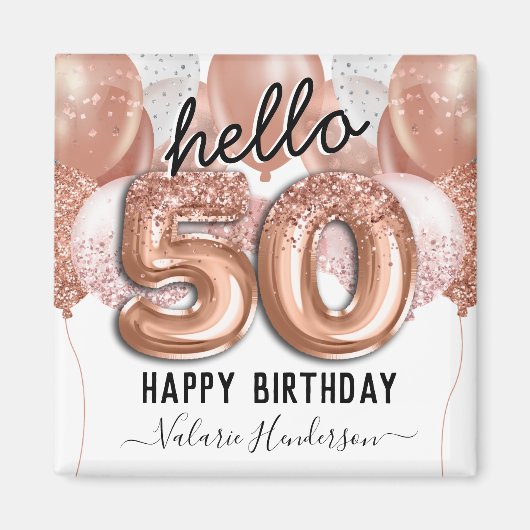hallo 50 roze Glitter Birthday-ballonnen Magneet (Voorkant)