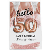 hallo 50 roze Glitter Birthday-ballonnen Medium Cadeauzakje (Voorkant)