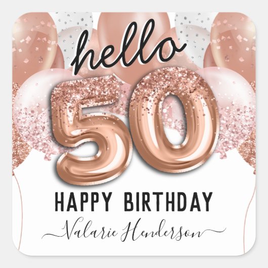 hallo 50 roze Glitter Birthday-ballonnen Vierkante Sticker (Voorkant)