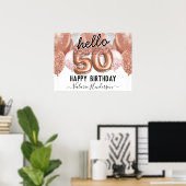 hallo 50 roze Glitter Birthday Balloons Sign Poster (Thuiskantoor)